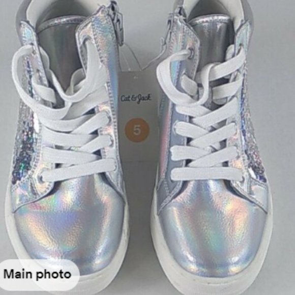 Cat & Jack Other - Girls or Women's Sequin Pavla Flip High Top Sneakers - Cat & Jack Silver 5